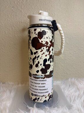 Frost Buddy Sports Buddy 24oz Cow Print Insulated Water Bottle Tumbler NWT